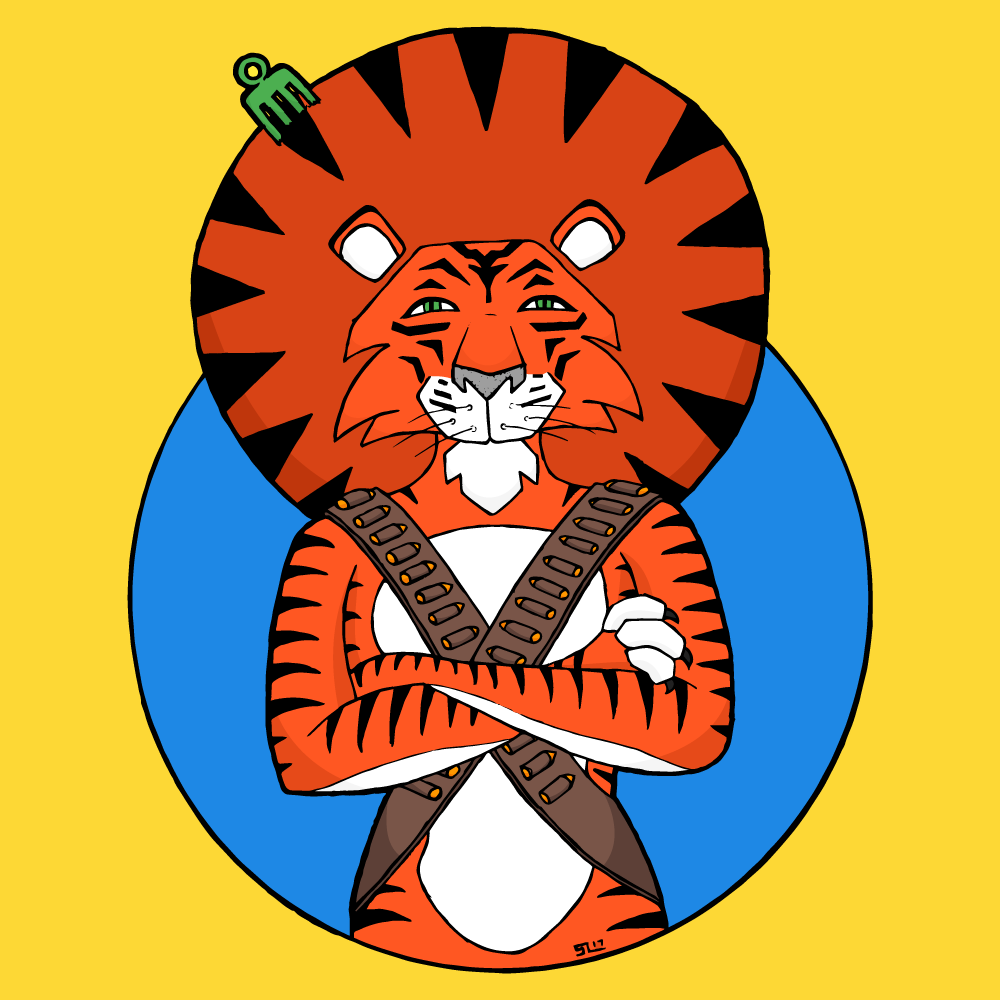 hand-drawn tiger with afro hair